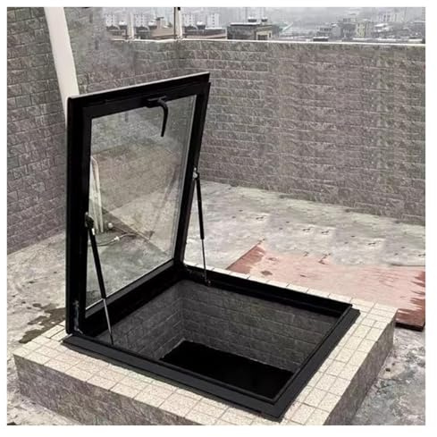 Trampilla de Suelo Claraboya manual, Ventana de techo transparente, 64 66 71 76 81 86 cm personalizada Multiángulo Trampilla de ventilación de techo, Ático Sótano Ventana de visualización de vidrio(22