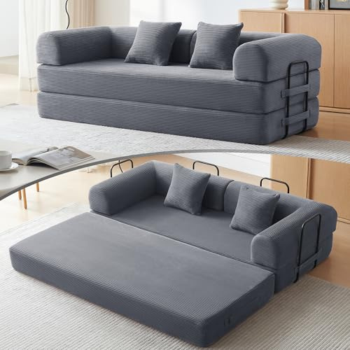 QQR 79 Convertible Sofa Bed, Boneless Couch for Living Room (Dark Gray)