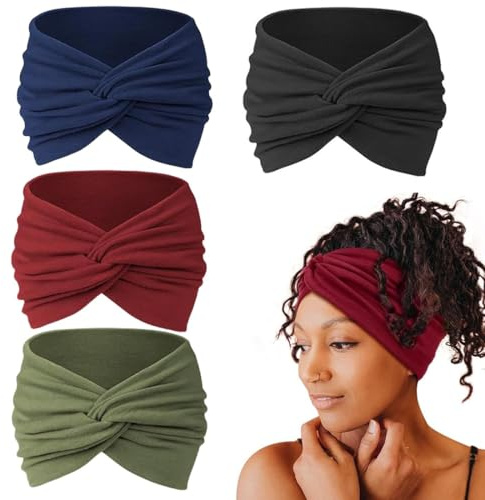 COYUN 4Pcs Fascia Capelli Donna Cerchietto Capelli Donna,Bandana Donna,Cerchietto Skincare Donna,7'' Fasce Capelli Large Elastico Boho Turbante Per Yoga,Fitness,Larga Sport Headband Accessorio Capelli