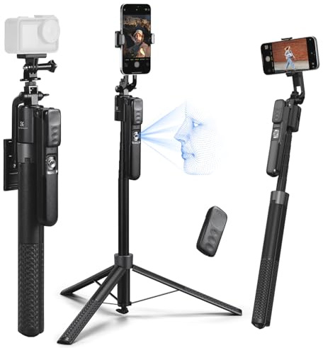 K&F CONCEPT Palo Selfie 180CM, Trípode de Seguimiento AI 360°, Despliegue Automático y Plegado Rápido, Control por Gestos, Control Remoto Bluetooth, 7 en 1 para Video/Vlog/Live