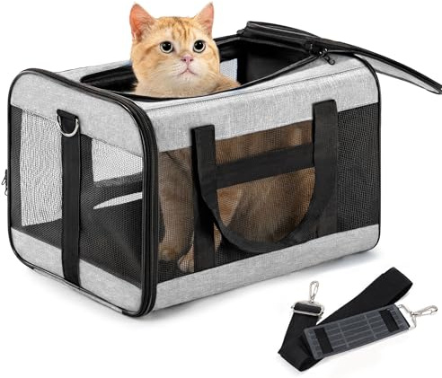 Conlun Transportín para Perro Suave, Bolsa Grande para Gatos con Correa Interior, Transporte para Gatos Grandes y Perros medianos hasta 7 kg, Bolsa Plegable para Cachorros -Gris,M
