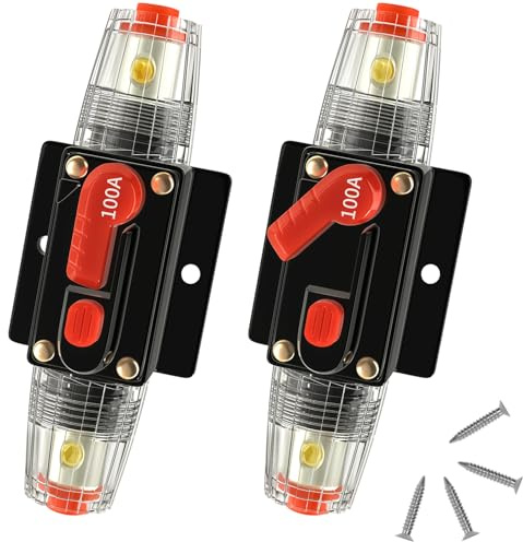 Bolipoeq 100 Amp Manual Reset Circuit Breaker DC 12-48V Waterproof Inline Fuse Holder, 3-15 AWG Overload Protection for Car Audio Sound Amplifier System RV Marine Boat Truck Solar (Pack of 2)
