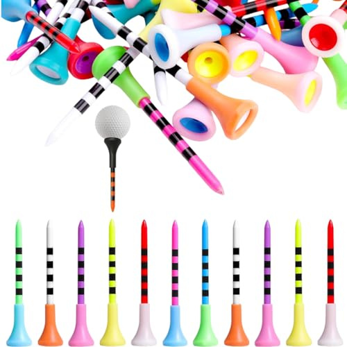 PBAHAUP 25 Pezzi Tee Golf, Tee Da Golf Colorati, Tee Da Golf In Plastica Resistente Accessori Per Parti Da Golf Con Parte Superiore In Gomma Ammortizzata Ideali Per Tee E Allenamento, 83 Mm