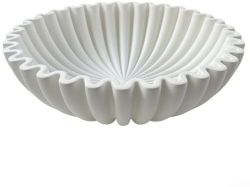 Ciotola decorativa in resina bianca con design smerlato con volant, adatta per la decorazione della casa e per contenere vari oggetti (A)