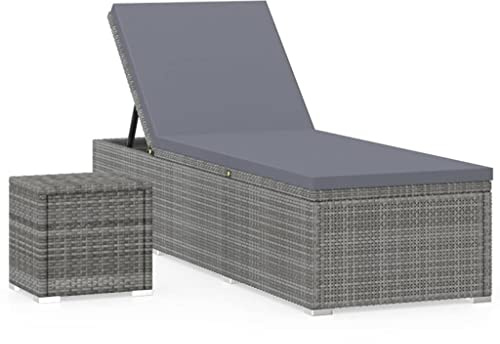 vidaXL Tumbona de Jardín con Cojín Sillón Reclinable al Aire Libre Balcón Patio Jardín Terraza Sofá Cama de Exterior Ratán Sintético Gris