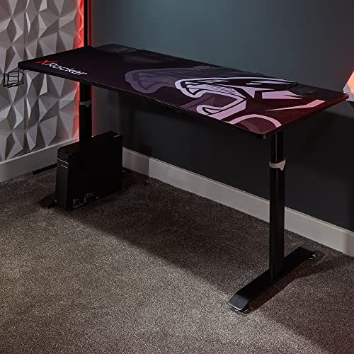 X-Rocker Cougar XL 160cm x 60cm, Standing Gaming Desk - Large Dual Monitor, Sit to Stand, Height Adjustable, Sturdy Metal Frame for Adults & Kids - Black & Orange - Mouse Mat Included