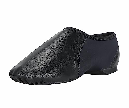 Linodes PU Leather Jazz Shoe Slip On Dance Shoes with Circle Elastic for Girls and Boys (Toddler/Little Kid/Big Kid)-Black-11M-Little Kid