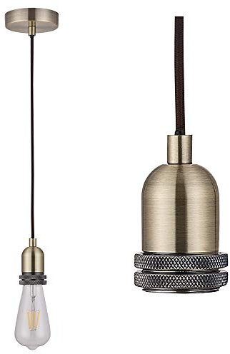 SHINY STAR Pendant Fitting Black Antique Brass Ceiling Light Fitting, Vintage Metal Ceiling Rose with Braided Flex Cable and Metal E27 Lamp Holder KIT Accessary HT201AB