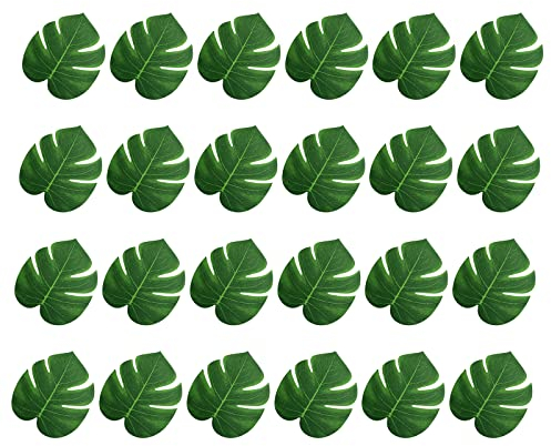 KINBOM 24 Stück 15 cm Künstliche Palmblätter, Tropische Kunstblätter Grün Kunst-Monstera-Blätter für Hawaiianische Luau-Dschungel Party Safari-Geburtstag Tischdekoration (S)