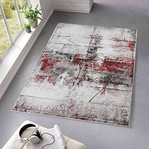 Taracarpet Kurzflor Teppich fürs Wohnzimmer Schlafzimmer und das Kinderzimmer Moderner Designerteppich TC-Fashion 6111 Vintage in rot 140x200 cm