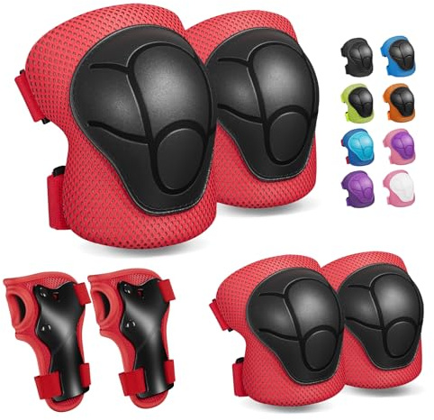 Genouillères pour enfants Genouillères et coudières Ensemble d'équipement de protection pour genouillères pour enfants filles Garçons avec protège-poignets 3 en 1 pour le patinage Cyclisme Roller(Red)