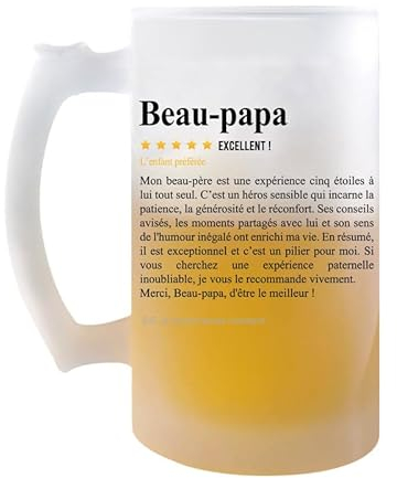 Chope Beau-papa Avis recommandation Fille | Verre à bière Pinte Fête des Pères Prénom Cadeau Anniversaire Noël Humour