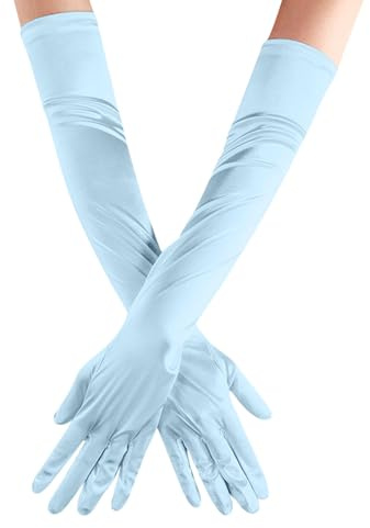 Gefomuofe Gants de soirée élégants pour femme et fille - Gants longs d'opéra des années 1920 - Pour Halloween, carnaval, fête, bleu ciel, taille unique