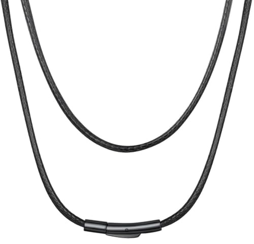 Durable Leather Cord Necklace for Man, Black 2MM Wax Rope String Neck Chains Jewelry for Women with Black Clasp 20