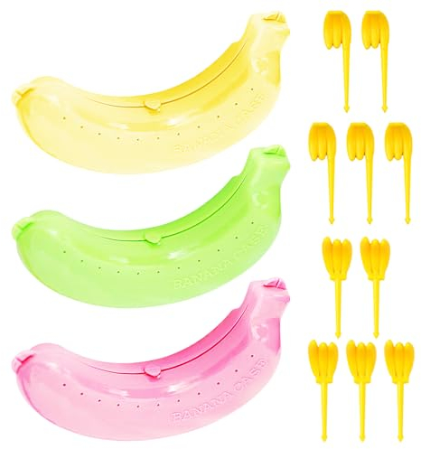 3-teilige Bananenbox, 10-teilige Bananen-Fruchtgabel, Bananen-Aufbewahrungsbox, Quetschschutz, Bananenschutzbehälter, tragbare Bananenbox, geeignet für Reisen und Camping, um Bananen frisch zu halten