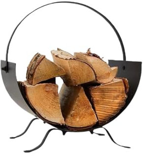 Trendi Black Metal Log Holder for Firewood Storage |Fireplace Basket with Handle | Wood Organizer Stand | Indoor, Outdoor Use | Sturdy & Durable Firewood Carrier for Hearth, Patio, and Campfires