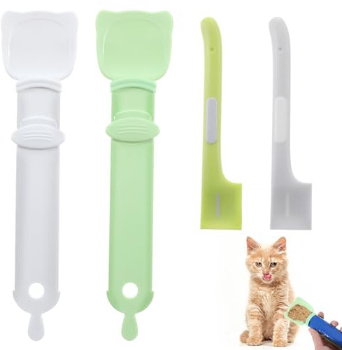 oruola 4pcs Cat Spoon,Cat Treat Spoon Squeeze,Pet Food Spatula,Cats Food Spoons for Wet Foods Liquid Treat,2 Style (White, Green, Gray)