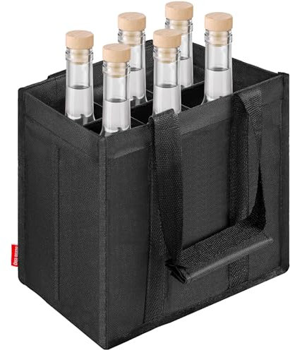 Enbagold Flaschentasche 6 Fächer je 1,5 Liter, Faltbar Flaschenträger, Nylon Männerhandtasche mit Trennwänden, Flaschen Einkaufstasche für Wasserflaschen, Weinflasche, Bier und Sekt - Schwarz