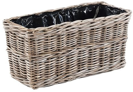 Kobolo Blumenbank Lauro, 62x29x29 cm, grau, eckiger Pflanzkorb aus Rattan mit Folie, dekorativer Pflanzkasten für Balkon, Terrasse, Garten, Fensterbank & Innenbereich