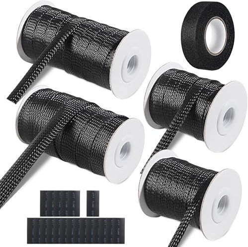 132 ft Expandable Braided Cable Sleeve Wire Loom PET Wire Sleeving，Wrap Management Mesh for Audio Video and Other Home Device Cable Automotive Wire - (1/2 Inch, 1/4 Inch, 3/8 Inch,3/4 Inch,Black)