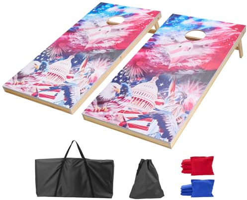 VEVOR Cornhole Spiel Set (1255 x 600 x 302 mm) Cornhole-Spielbretter, tragbares Wurfbrett aus Massivholz, Cornhole-Spiel für Erwachsene, inkl. 8 Sitzsäcken & Tragetasche, für Garten Hinterhof
