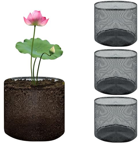 QEEYON 4 Pcs Aquatic Pond Planting Bags 18cm H x 18cm Dia Large Hydroponic Mesh Baskets Reusable Water Pot Mesh Water Garden Pond Plant Pots for Pond Bog Plant Garden Terrestrial Plant(Round)