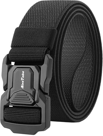 AivaToba Cinturón Táctico para Hombres, Cinturón de nylon negro para hombre con hebilla metálica de liberación rápida Cinturón ajustable de alto rendimiento adecuado para senderismo y uso diario