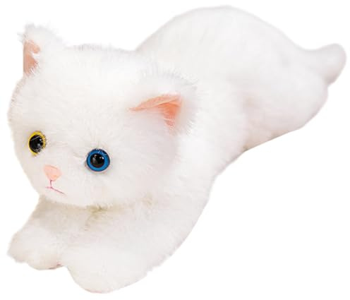 SYTTNUM Peluche Chat Réaliste, Peluche Chat Blanc, Adorable Chaton Tout Pelucheux, Coussins Réalistes en Forme d'animaux pour la Décoration Intérieure Noël Cadeau pour Enfants - 40CM