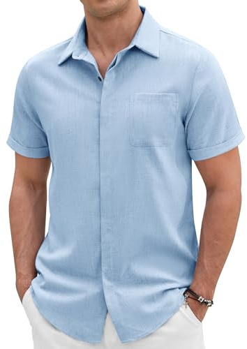 Voqeen Short Sleeve Shirts Men Casual Summer Shirt Textured Button-Down Hawaiian Shirts Summer Tops for Beach Vacation Cruise Wedding