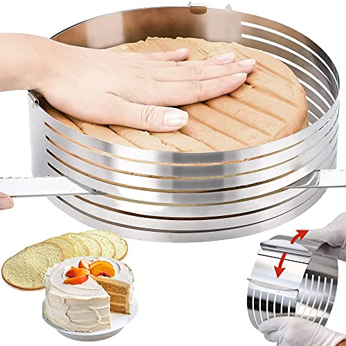 Anello per torta regolabile da 23,5 a 30,5 cm, in acciaio inox, per mousse e torte, per cottura al forno, stampo rotondo a 7 strati (argento, 24-30 cm)