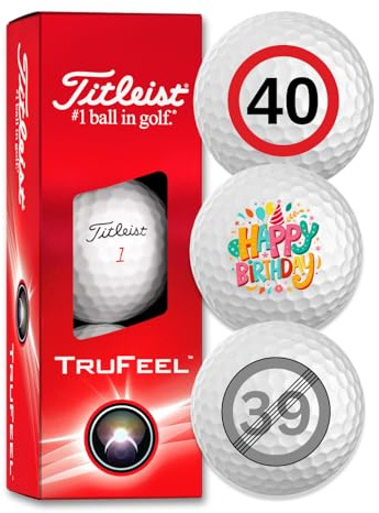 Titleist Trufeel Golfbälle 3er Pack Motiv 40. Happy Birthday Golf Geschenke für Golfer Geschenkidee