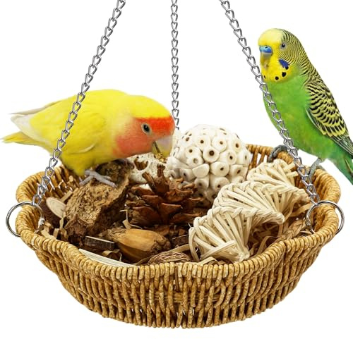 Jevnd 20Pcs Bird Foraging Toy Set with Hanging Basket, Natural Shredding