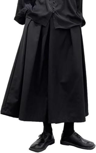 ZayCraye Hakama samurajbyxor, haremsbyxor, herr, linne, plyschbyxor, för män, löst snitt, gotisk, mörk stil, vida ben, svart, svart, XXL