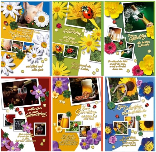 50 Geburtstagskarten Klappkarten mit 50 Umschlägen 6 Motive Grußkarten Glückwunschkarten Blumen 51-6340