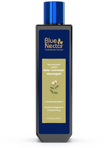 Blue Nectar Balalakshadi Sensous Jasmine Body Oil | Scented & Moisturizing Oil | Vitamin E Oil for Skin | After-Shower Body Oil (8 Herbs, 200ml)