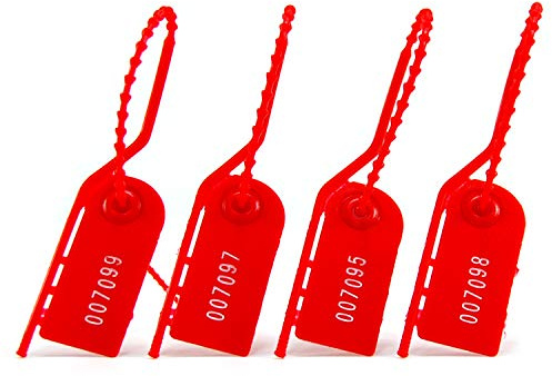 500 drag Tite säkerhetsetiketter plast anti-dämpare tätningar rivning slips numrerad engångs självlåsande etikett för brandsläckare bagage 210 mm (röd)