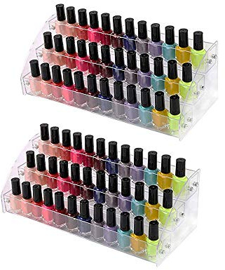 3 Tiers 2PCS Clear Acrylic Nail Polish Holder Essential Oils Stand Lipstick Makeup Desktop Organizer Candy Storage Retail Store Display Brochure Space Saver Agentia Container Exhibition Sample Show