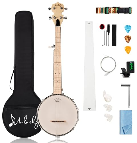 Mulucky 5-String Banjo Mini.28 Zoll Reise Banjo Ahorn, geschlossene Solid Back Anfänger Kit mit Gig Bag Tuner Picks Strings Strap mit B805