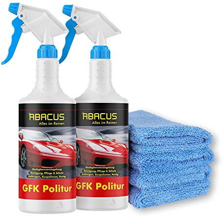 ABACUS® GFK-Politur 2x 750 ml Set mit Tüchern – GFK-, Kunststoff- und Lackpolitur, Autopolitur, Wohnwagen- und Bootpolitur, Schnellpolitur, Autoglanz, Autopflege, KFZ-Politur