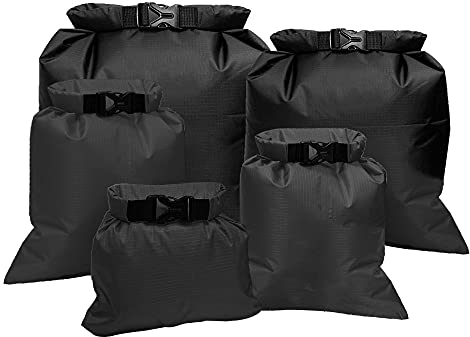 5 Stück wasserdichte Aufbewahrungsbeutel(1,5L+2,5L+3,5L+4,5L+6L ), Dry Tasche wasserdichte Packsäcke für Camping Bootfahren Smartphone Kamera Aufbewahrungsbeutel für treibenden Wassersport,Schwarze