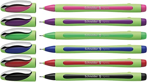 Schneider Xpress Fineliner (Tinte dokumentenecht, Strichstärke 0,8 mm, Made in Germany) 6er Set, sortiert