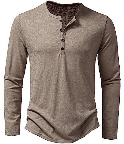 MakingDa Camiseta casual de manga larga/corta slim fit para hombre, estilo Henley, elegante, con 4 botones, camisetas musculosas ajustadas, M