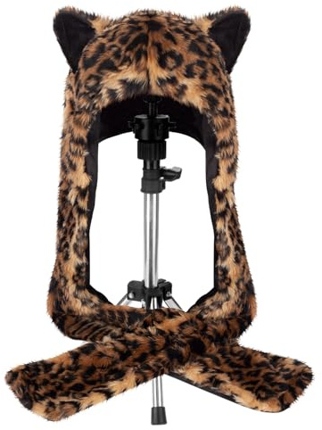 ShellKingdom Plush Novelty Animal Hat,3 in 1 Function Leopard Faux Fur Full Animal Hood Hat Winter Warmer Cap (Leopard)