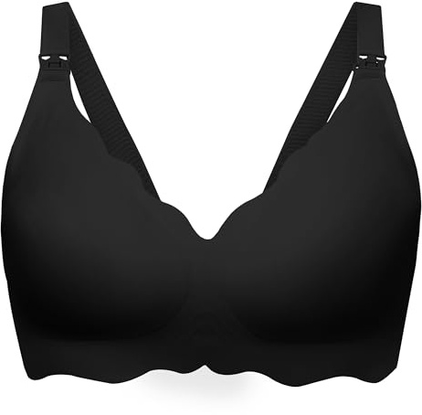 Angelhood Nursing Bras for Breastfeeding Ultra Comfort Seamless Maternity Bra Wireless Pregnancy Bralette with Extra Extender, Black, L