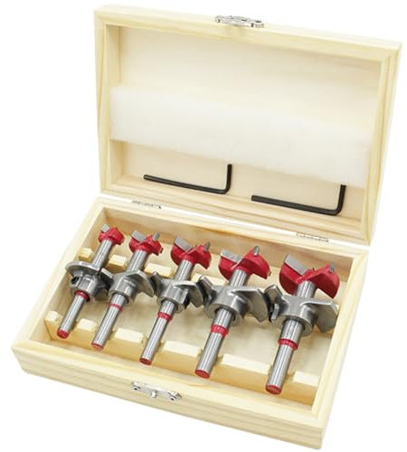 Meichoon Forstner - 5 brocas de acero al carbono de 15 mm, 20 mm, 25 mm, 30 mm, 35 mm, posicionamiento ajustable, para madera blanda y dura