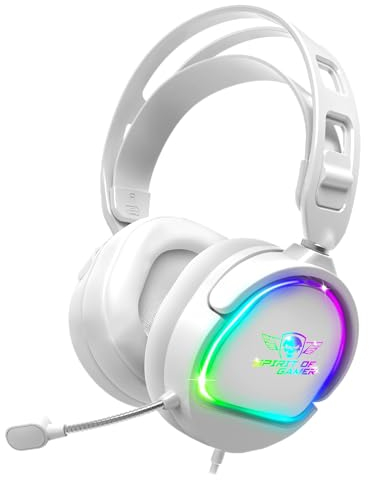 Spirit Of Gamer - Pro H6 | Casque Gaming Blanc Filaire RGB avec Micro | Compatible Xbox, Switch & PC | Stéréo 2.0 | Sortie USB et Jack | Arceau Ajustable/Ultra léger 240 grammes (Blanc)