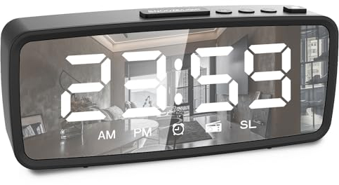 ThreeH Radio Sveglia FM76-108 MHZ 15 livelli di Volume Sveglia forte per Anziani che Dormono Pesantemente 2 Suoni ad Anello Alimentazione Batteria e via cavo Nero