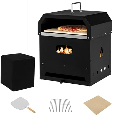KOMFOTTEU Pizzaofen 4 in 1, Außenofen 300 °C, Minibackofen mit Pizzastein, Pizzaschaufel, Grillrost, wasserdichte Abdeckung, 2-Schicht Outdoor Pizzasteinofen für Outdoor