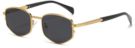 LJCZKA Occhiali da Sole Poligonali Piccoli da Uomo Donna, Occhiali da Sole con Montatura in Metallo Occhiali alla Moda con Protezione UV400