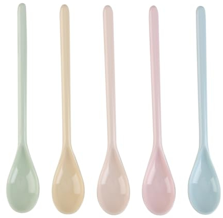 Cucchiaio a Manico Lungo, Cucchiaio di Plastica Stoviglie in Porcellana Anti Goccia Accessori da Cucina per Cucina Caffè Uova Gelato Yogurt Minestra Dessert Famiglia Asilo Zuppa Riso (5)